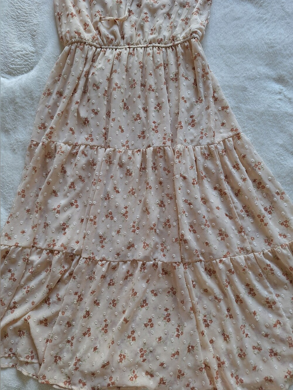 Moon River Floral Swiss Dot Tiered Midi Dress Tie Neck S - Picture 3 of 11